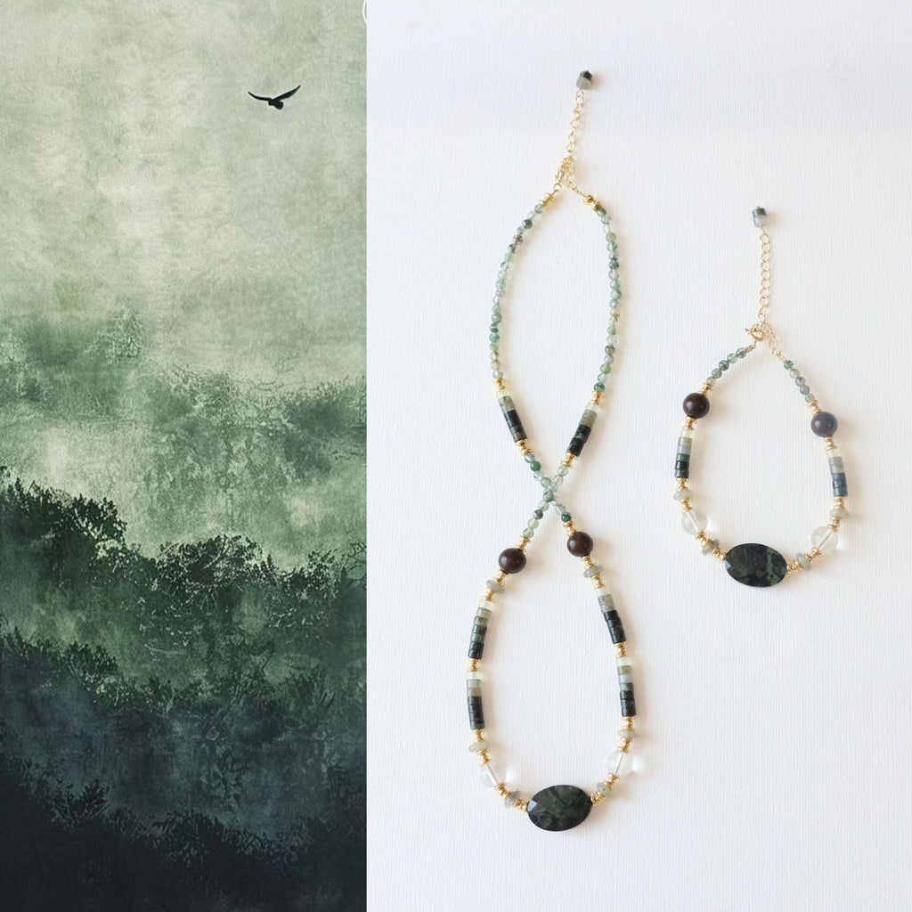 Natural Jasper & Agate Jewelry Set with 18K Gold