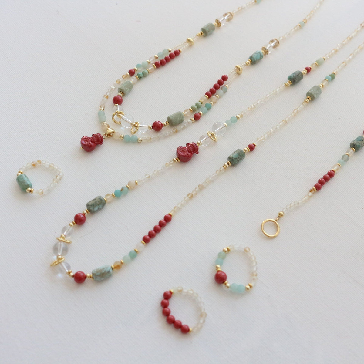 Jekira God of Wealth Red Gemstone Jewelry Set