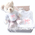 Personalised Pink Bow Christening Day Baby Gift Box - Teddy & Vest