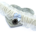 Personalised Wedding Garter UK, Something Blue Bridal Garter with Engraved Charm