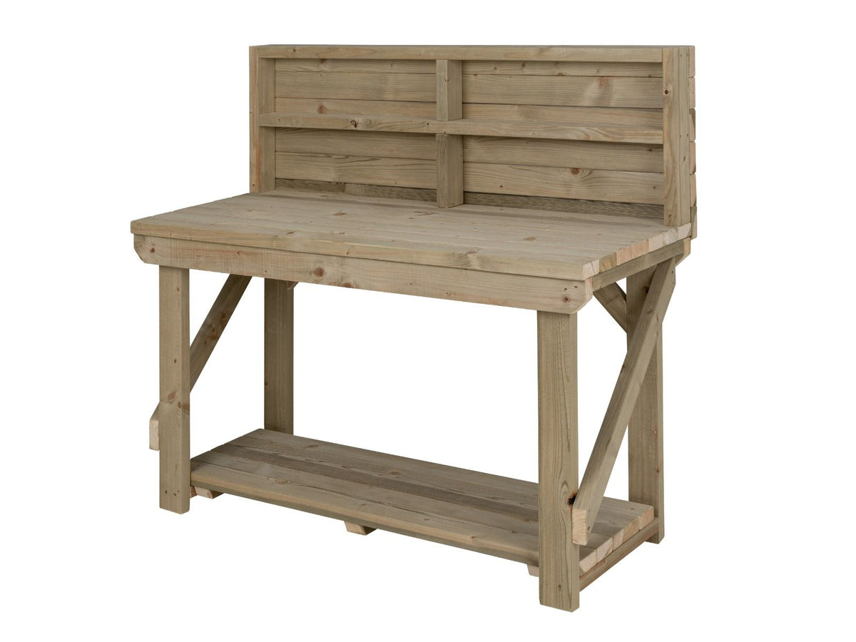 Indoor/outdoor workbench, pressure treated bench with back panel