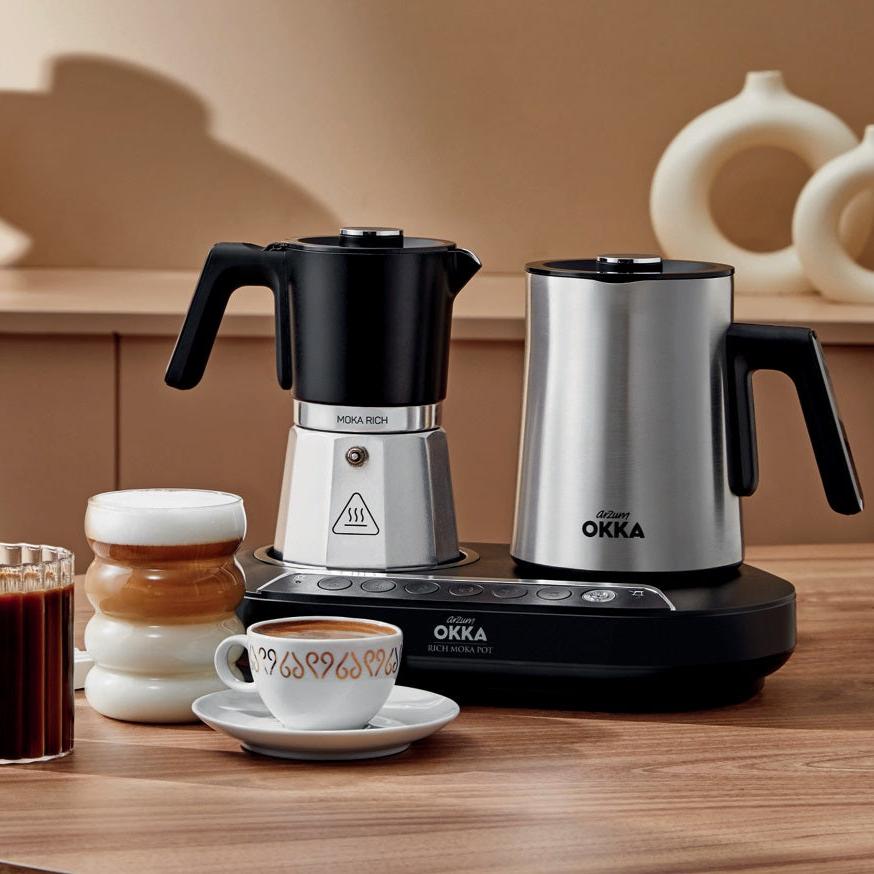Arzum Okka Rich Moka Pot Turkish Coffee and Moka Maker, Velvetiser, Milk Frother