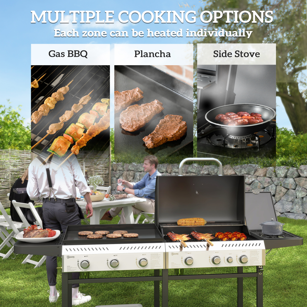 Outsunny Gas Grill and Plancha with 6+1 Burners for Garden Party Festival