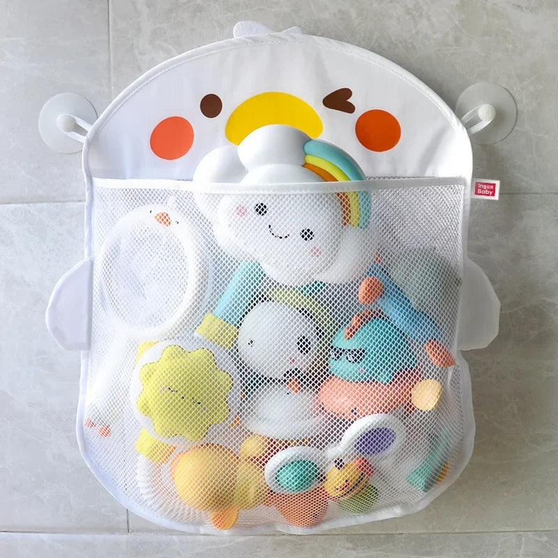 Baby Shower Toy Cute Duck Frog Net Toy Storage Bag Strong Suction Cup Baby Shower Game Bag Bathroom Organizer Water Toy