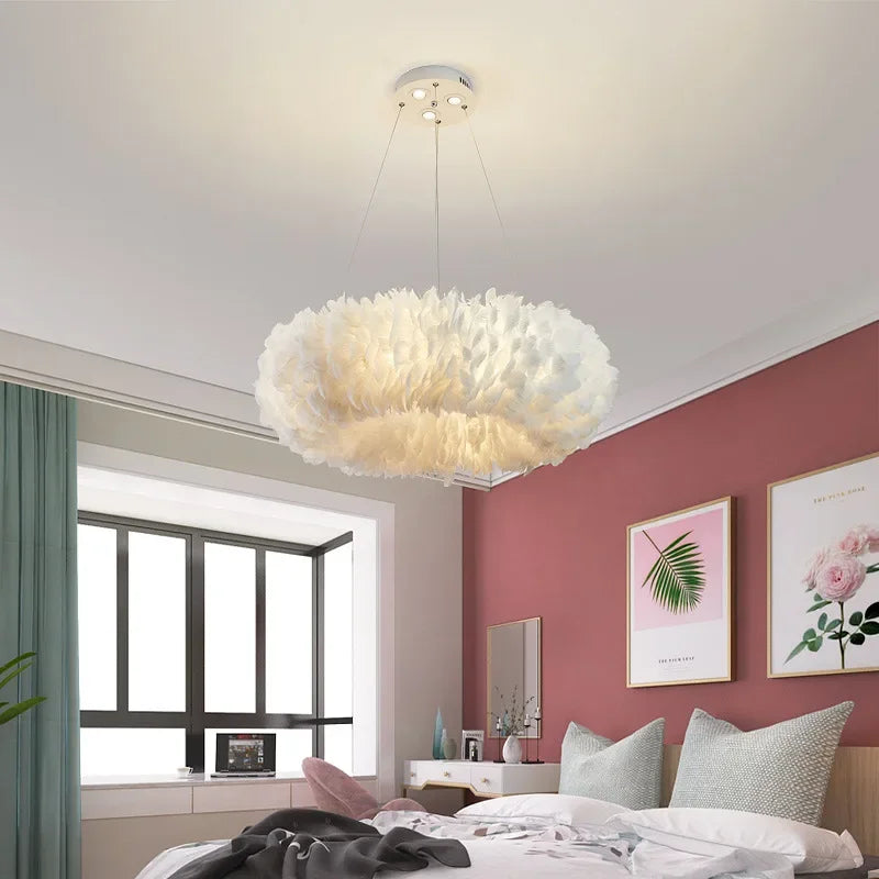 Led Ceiling Chandelier With Feathers Pendant Hanging Light