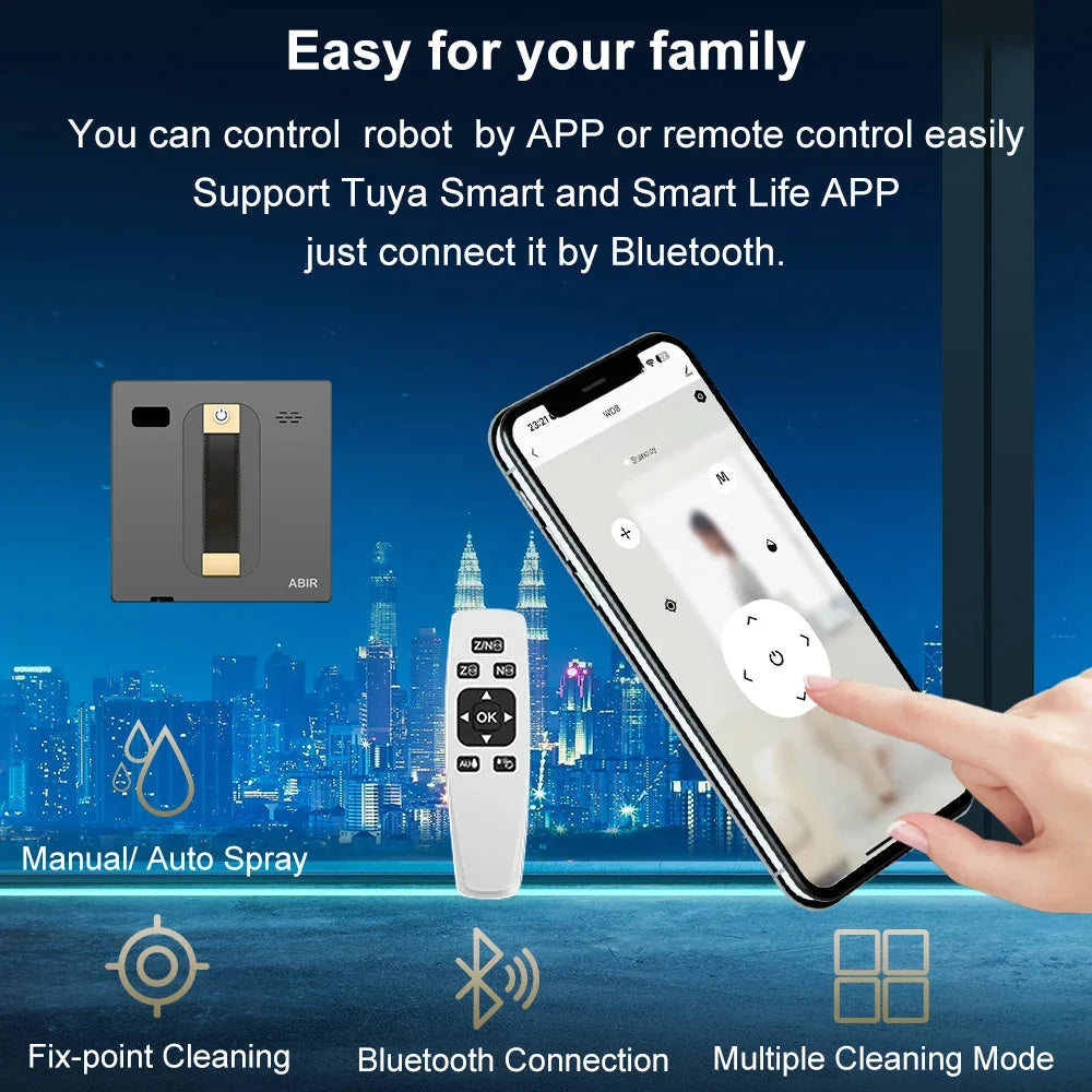 Robot Window cleaner Dual Water Spray, High Vacuum Suction