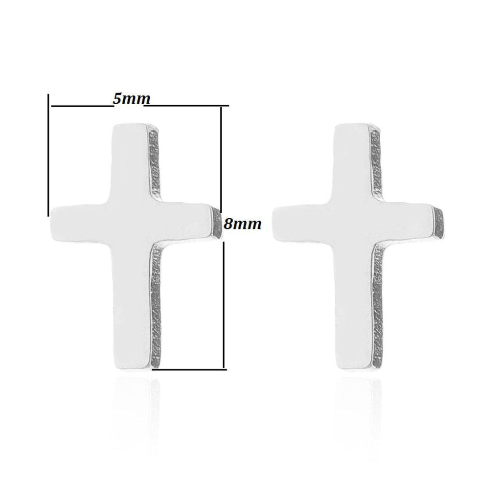 Small Silver Cross Stud Earrings - Christening Gift