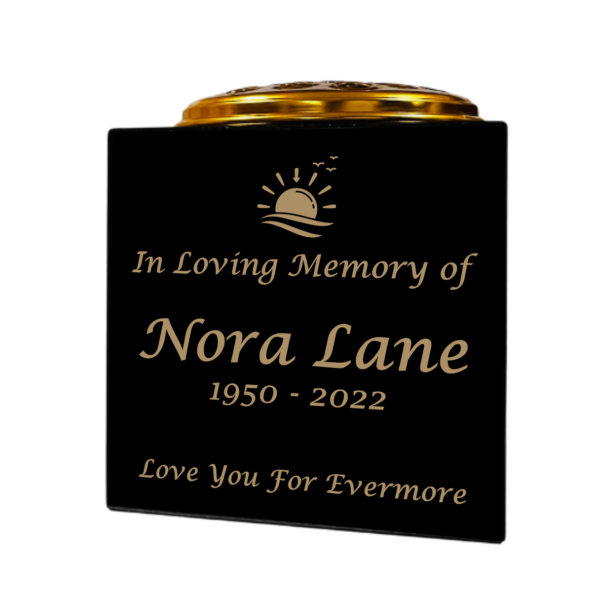 Granite Memorial Vase- Solid Granite – Free Personalised Gold Engraving, Sunset– Includes Metal Flower Pot Insert