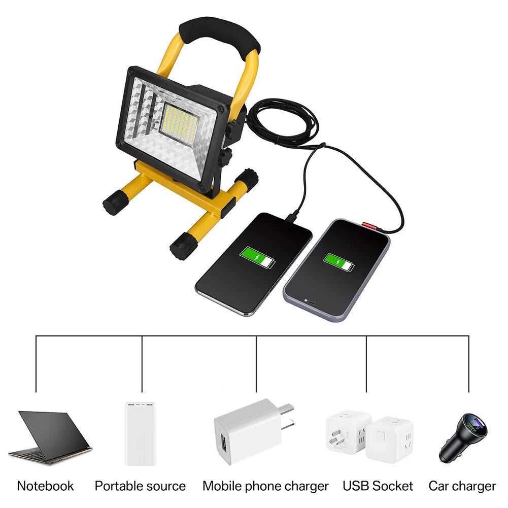 LED Rechargeable Portable Work Light 60W with Stand Waterproof Floodlight