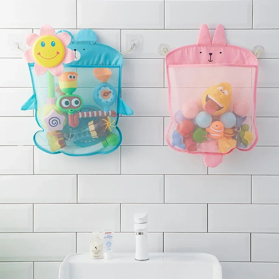 Baby Shower Toy Cute Duck Frog Net Toy Storage Bag Strong Suction Cup Baby Shower Game Bag Bathroom Organizer Water Toy