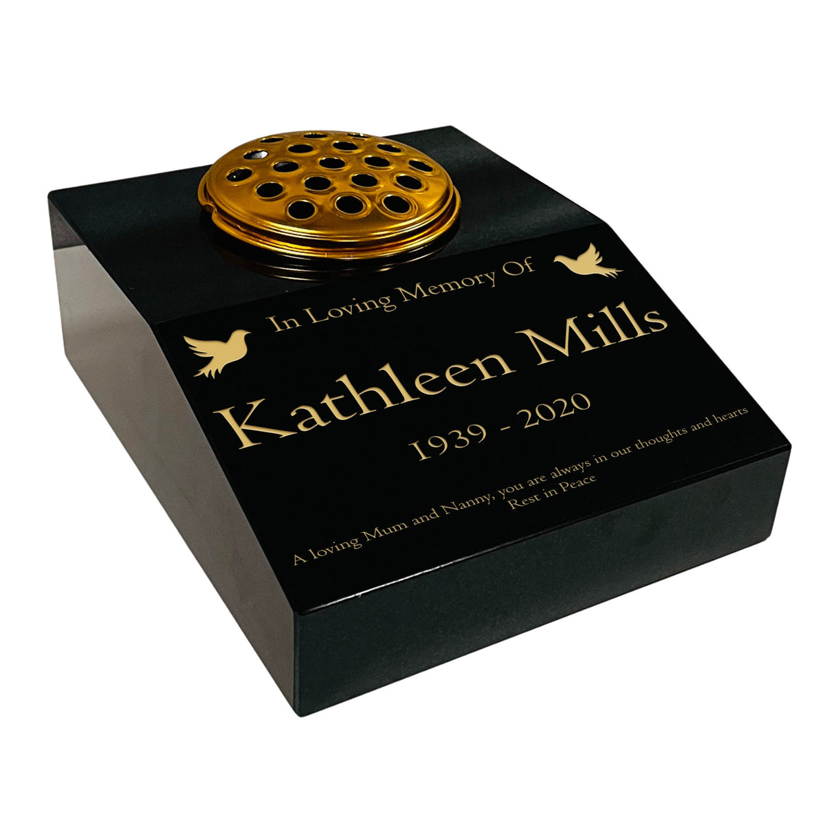 Granite Memorial Sloping Desk with Vase - Dove design, Free  Gold Engraving