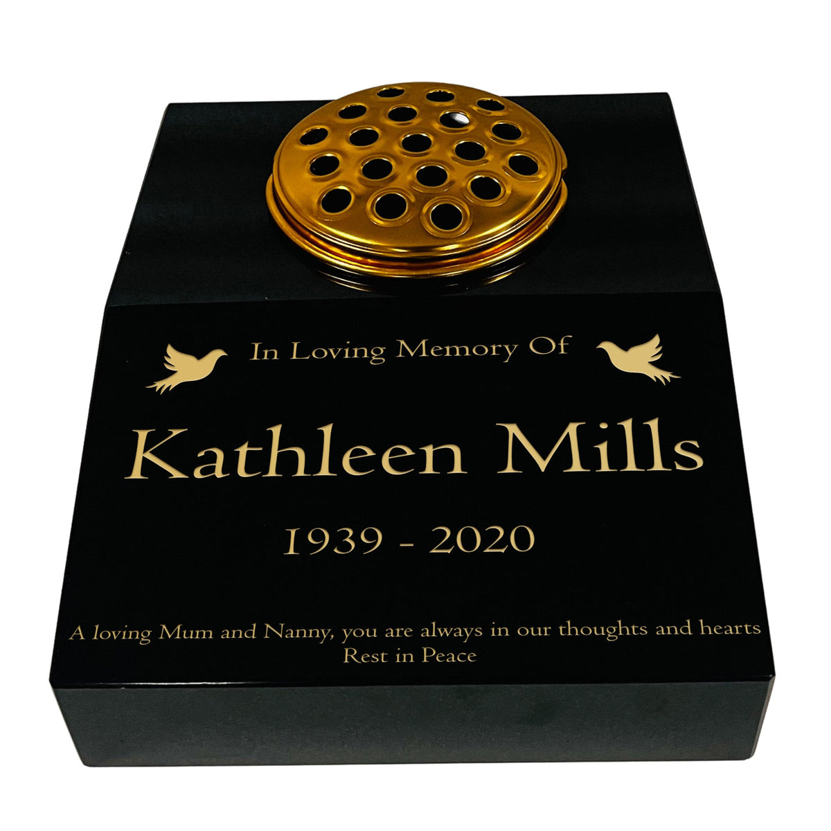 Granite Memorial Sloping Desk with Vase - Dove design, Free  Gold Engraving