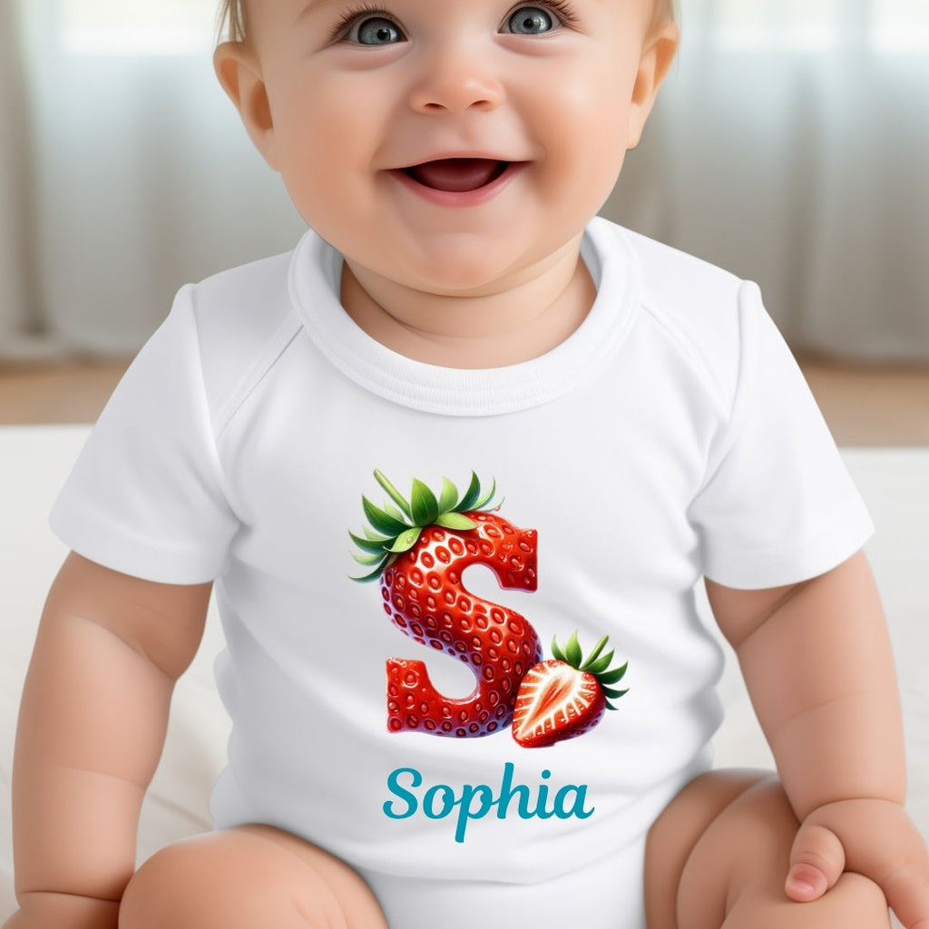 Personalised Strawberry Initial & Name Baby Gift Box - Teddy & Vest