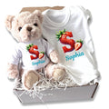 Personalised Strawberry Initial & Name Baby Gift Box - Teddy & Vest