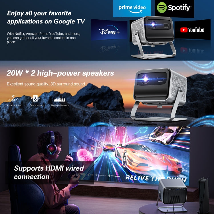TOUMEI X6 4K HD Home Theater Office Teaching Microphone Karaoke Projector GTV Google Systems(UK Plug)