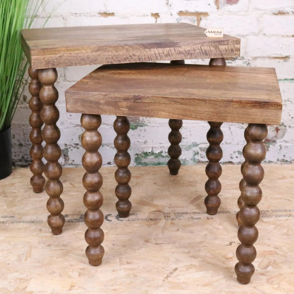 Tivani Wooden Side Table Set of 2 Bobbin Legs