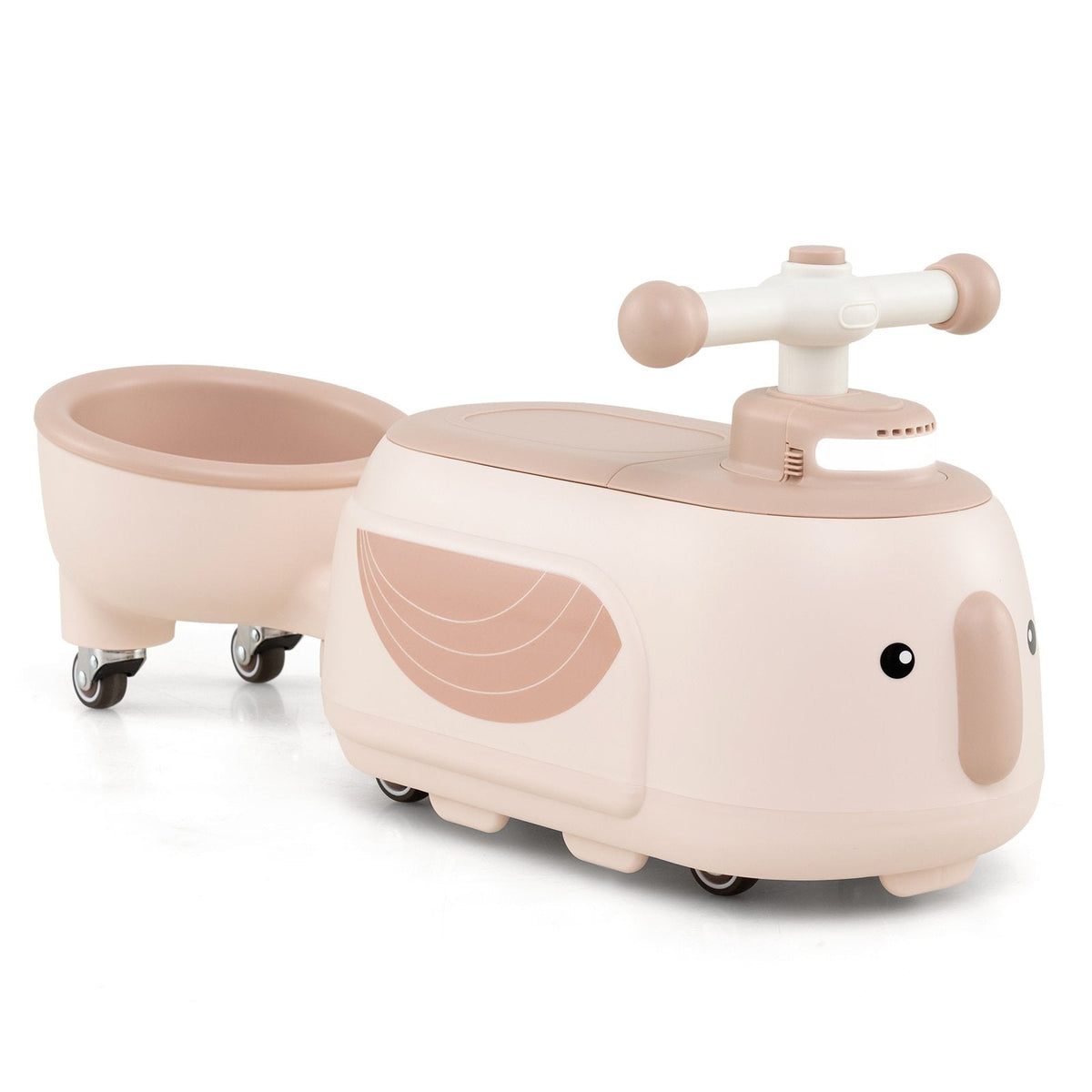 Toddler Ride on Toy with Trailer Sliding Car with Light and Music-Beige