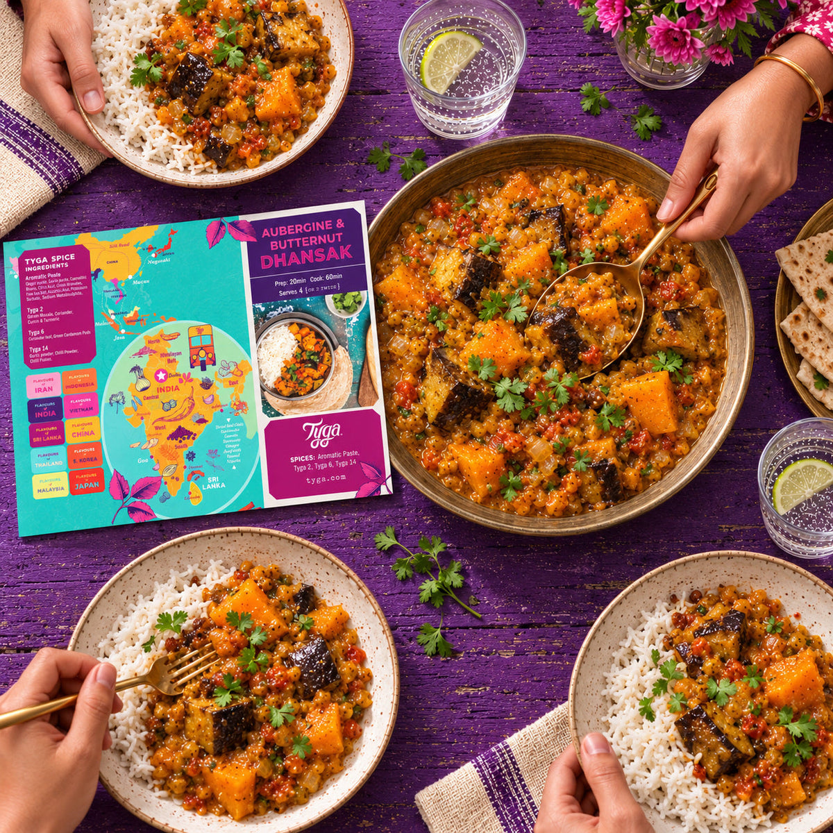 Aubergine & Butternut Squash Dhansak Recipe Kit