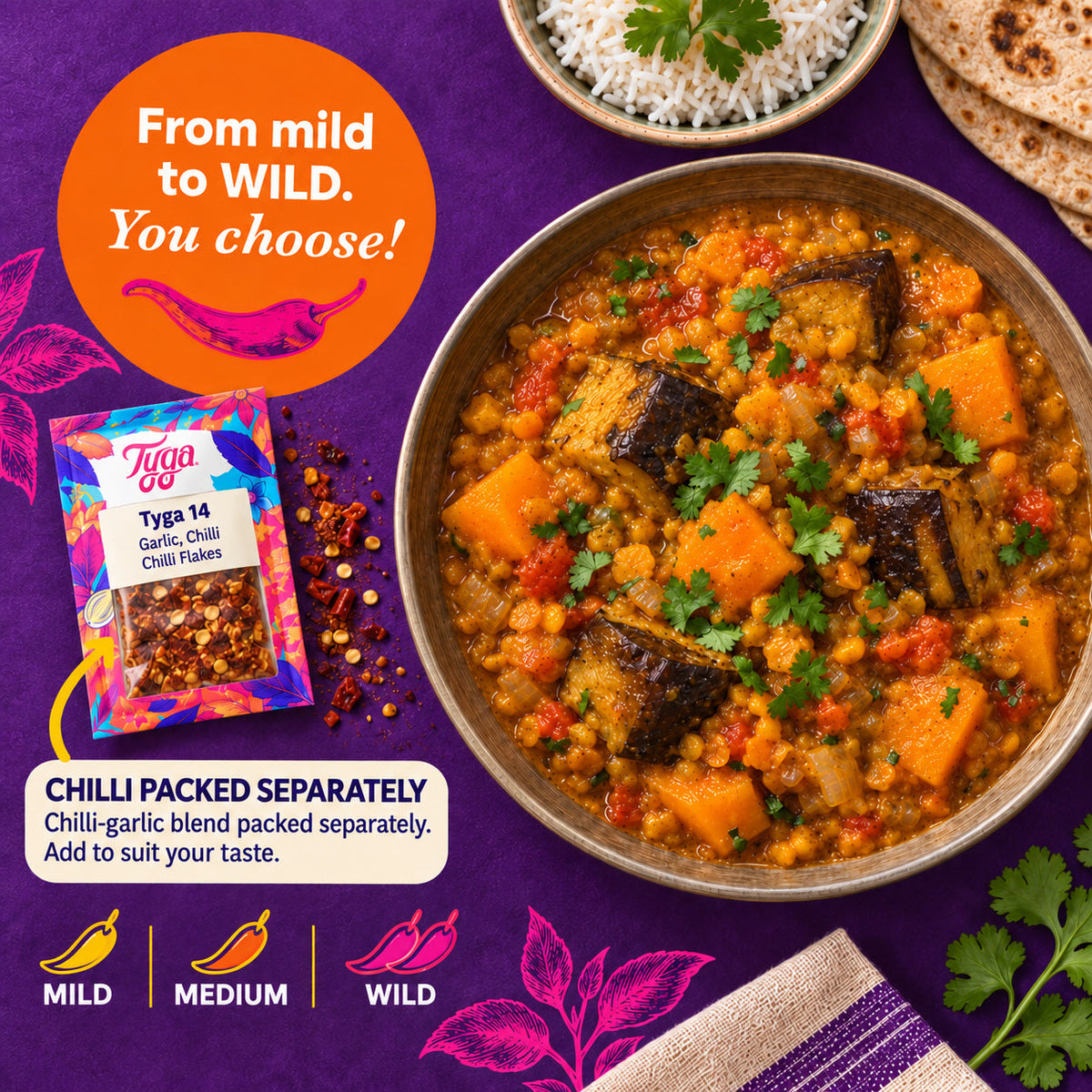 Aubergine & Butternut Squash Dhansak Recipe Kit