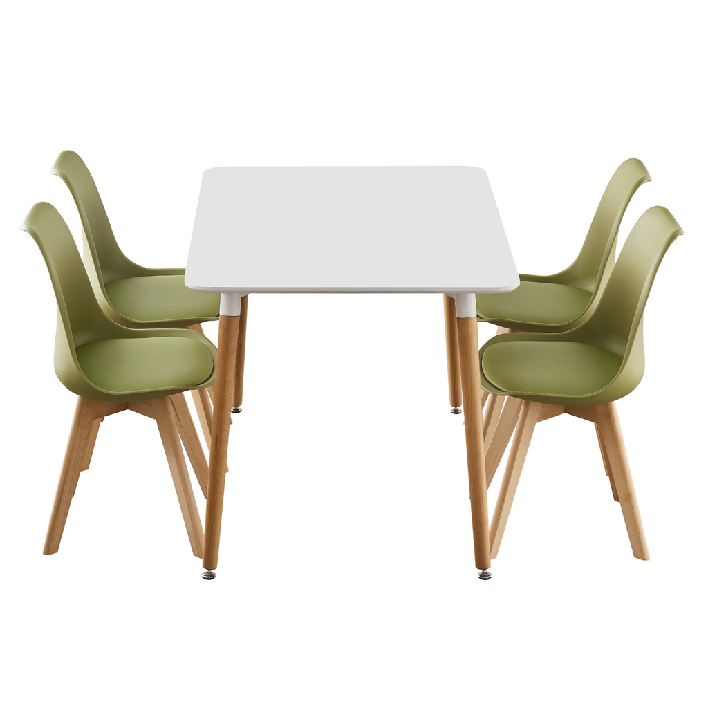 White Halo Dining Table & Set of 4 Lorenzo Jamie Tulip Dining Chairs with Padded Seat