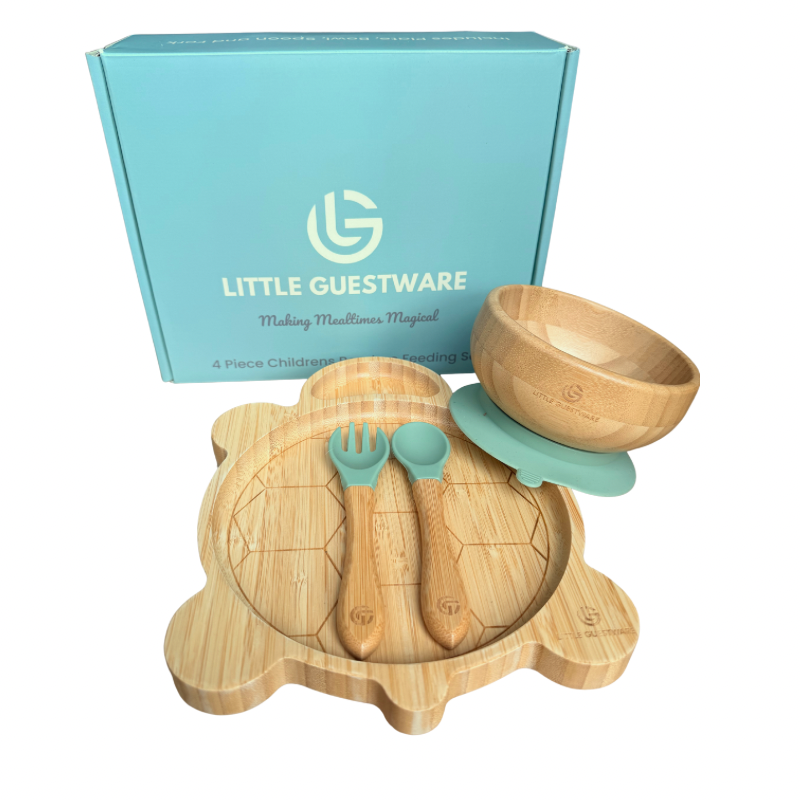 Turtle Bamboo Feeding Set - Plate, Bowl, Spoon & Fork Gift Set