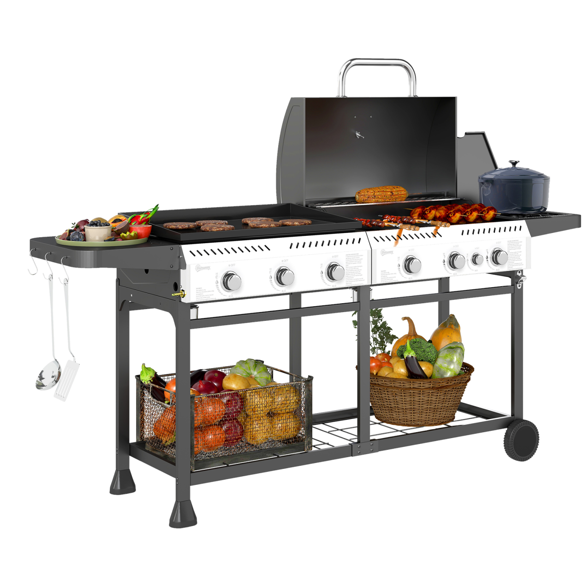 Outsunny Gas Grill and Plancha with 6+1 Burners for Garden Party Festival