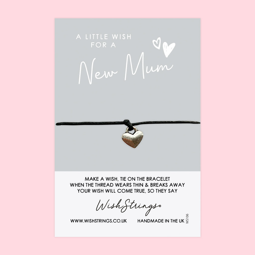 New Mum Wish Bracelet Adjustable Waxed Cotton Cord Baby Shower Gift Card Included