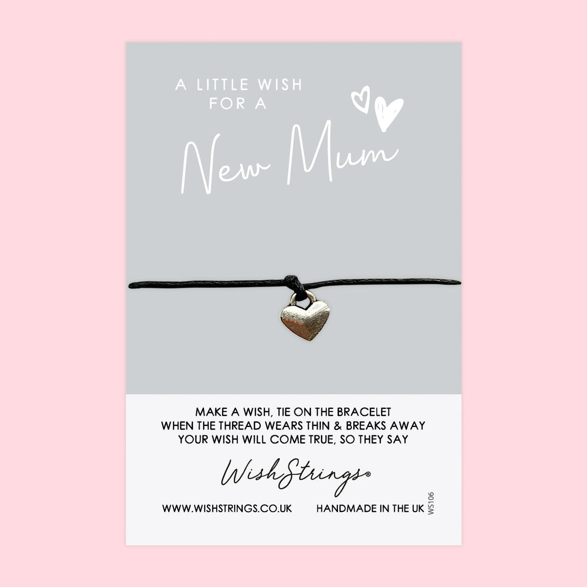 New Mum Wish Bracelet Adjustable Waxed Cotton Cord Baby Shower Gift Card Included