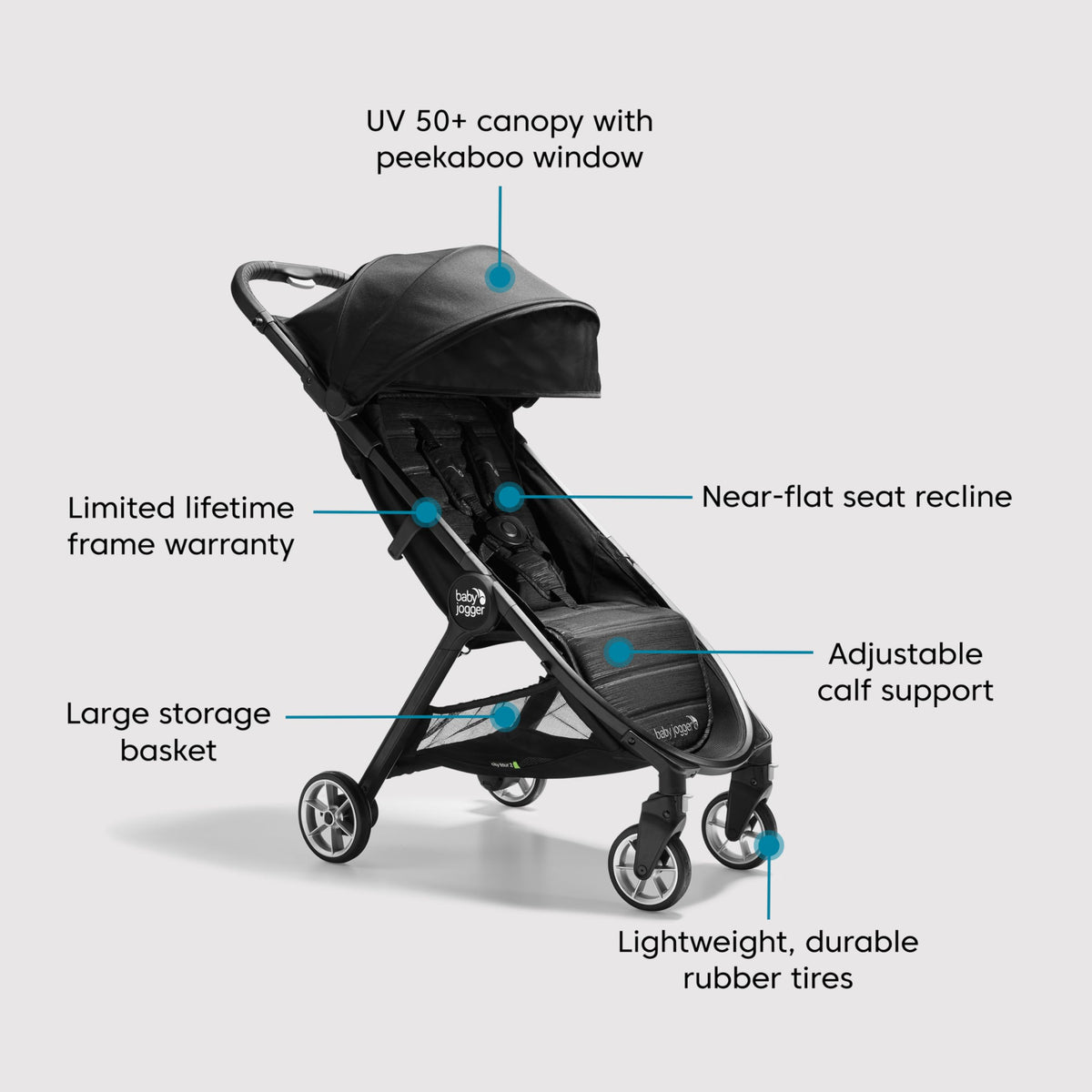 Baby Jogger City Tour 2 Ultra-Compact Travel Stroller – Pitch Black, 14 lb, Easy Fold, Carry-On Approved