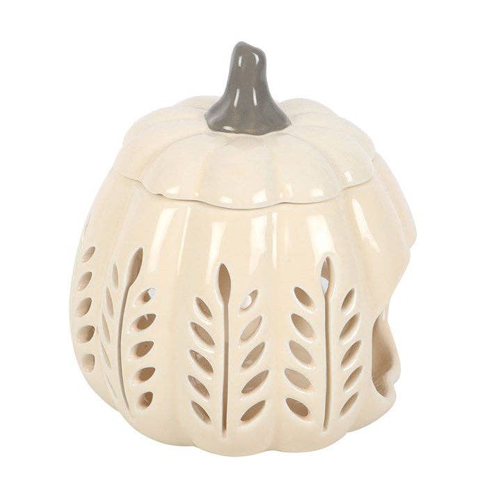 Cream Autumn Leaf Cut Out Pumpkin Oil Burner and Wax Warmer