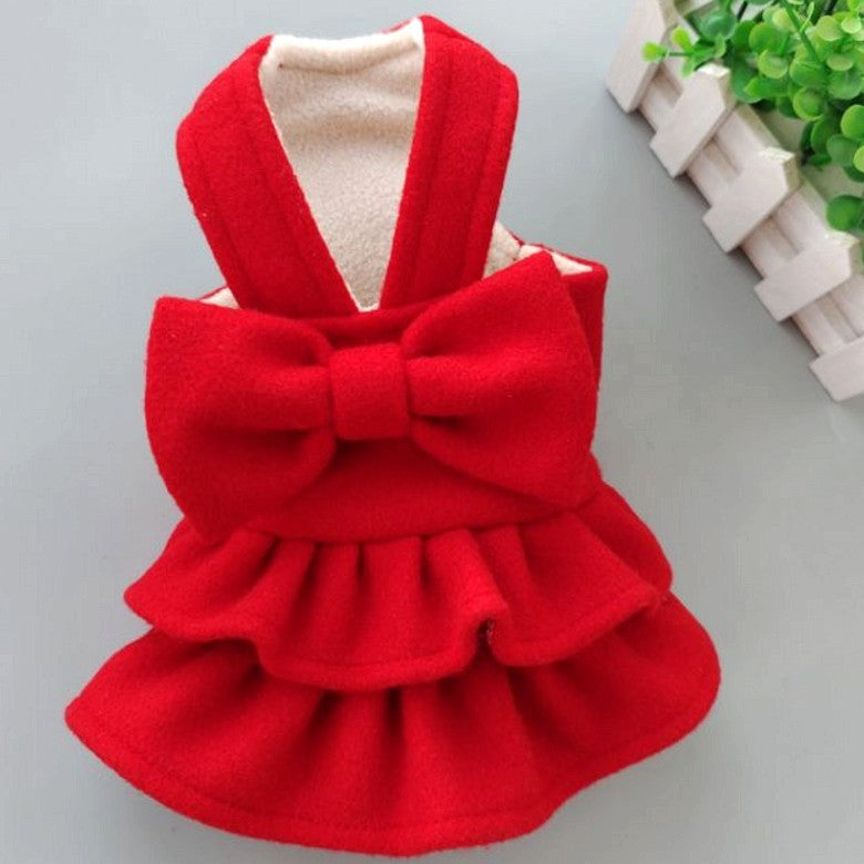 Cute Solid Color Pet Hairy New Year Christmas Dress