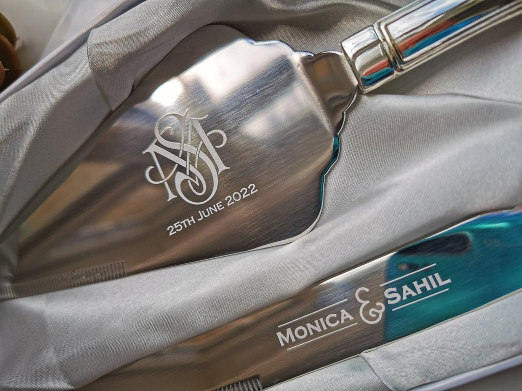 Personalised Wedding Cake Knife & Server Set – Engraved Stainless Steel