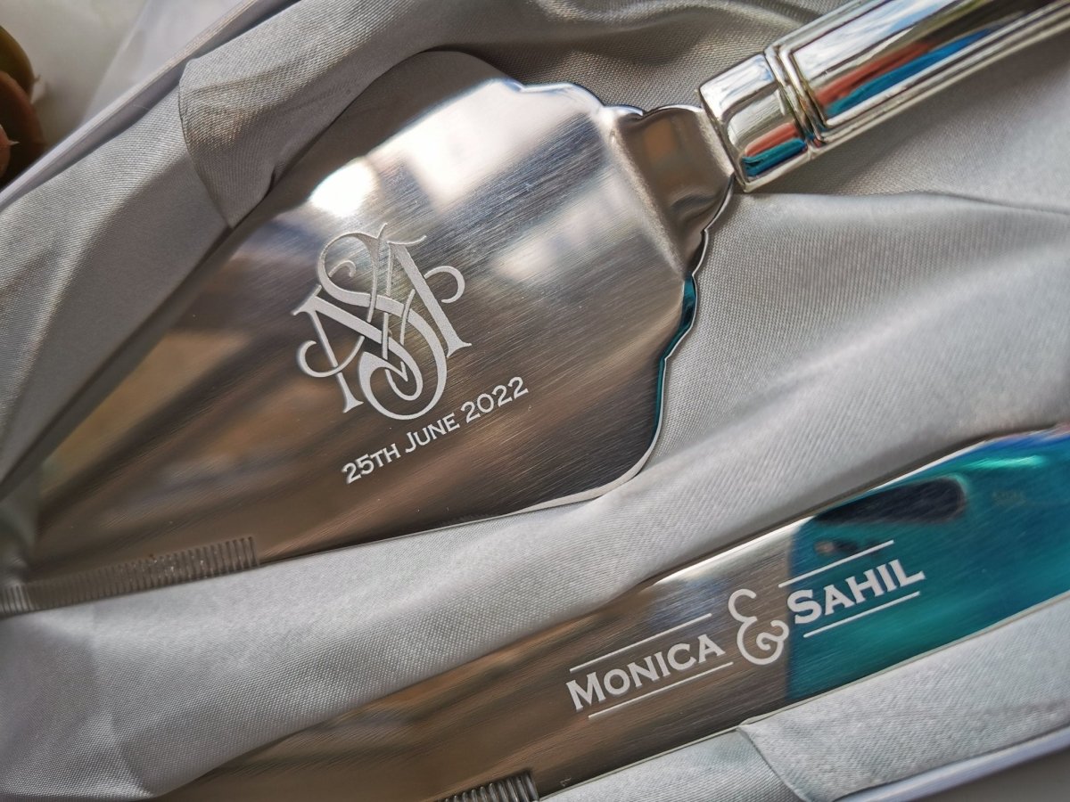 Personalised Wedding Cake Knife & Server Set – Engraved Stainless Steel