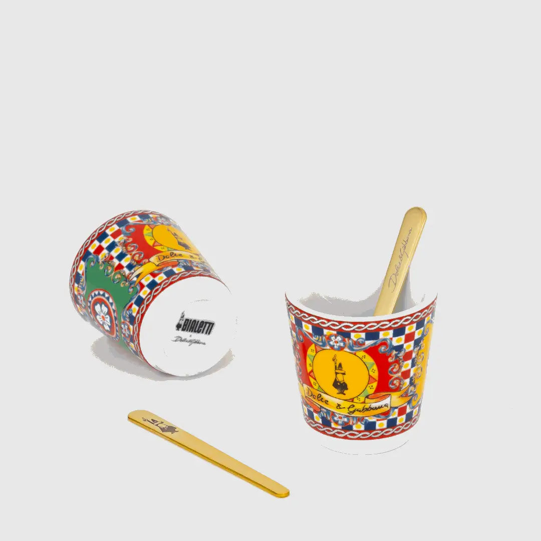 Bialetti X Dolce&Gabbana Sicilian Cart Gift Set (Moka 2 Cup, 2 Cups & Gold Stirrers)