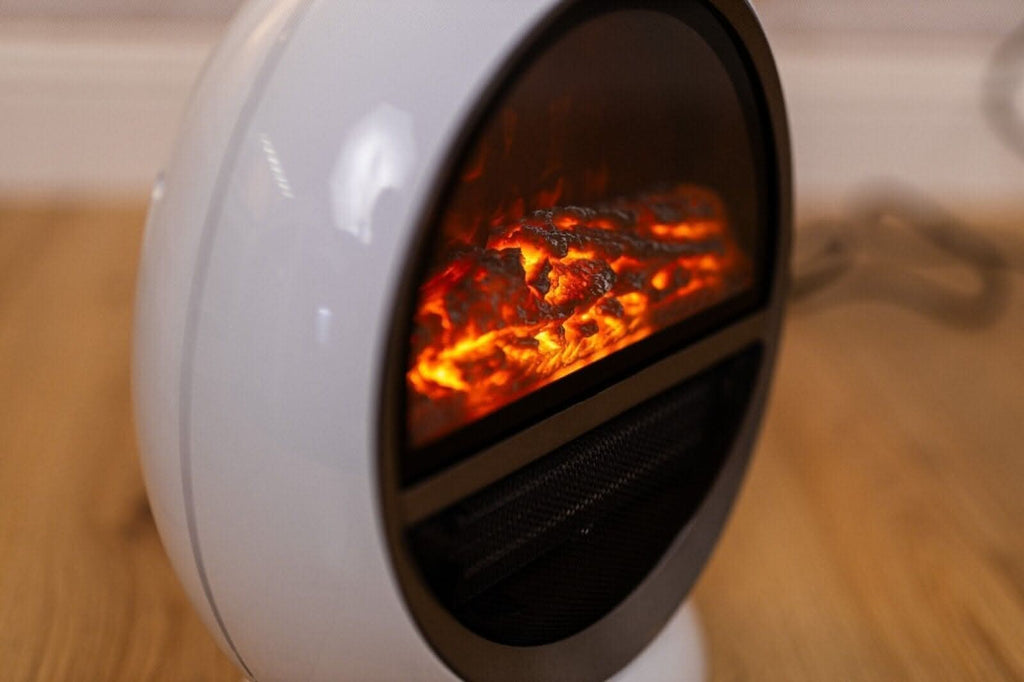 Electric Fire Fan Heater Ceramic White 1500W Home Round Free Standing Flame