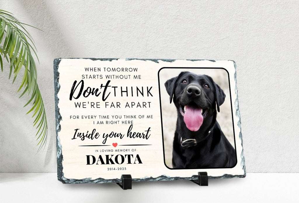 Personalised Pet Memorial Plaque – Custom Dog Photo Print on Natural Slate Rock Frame