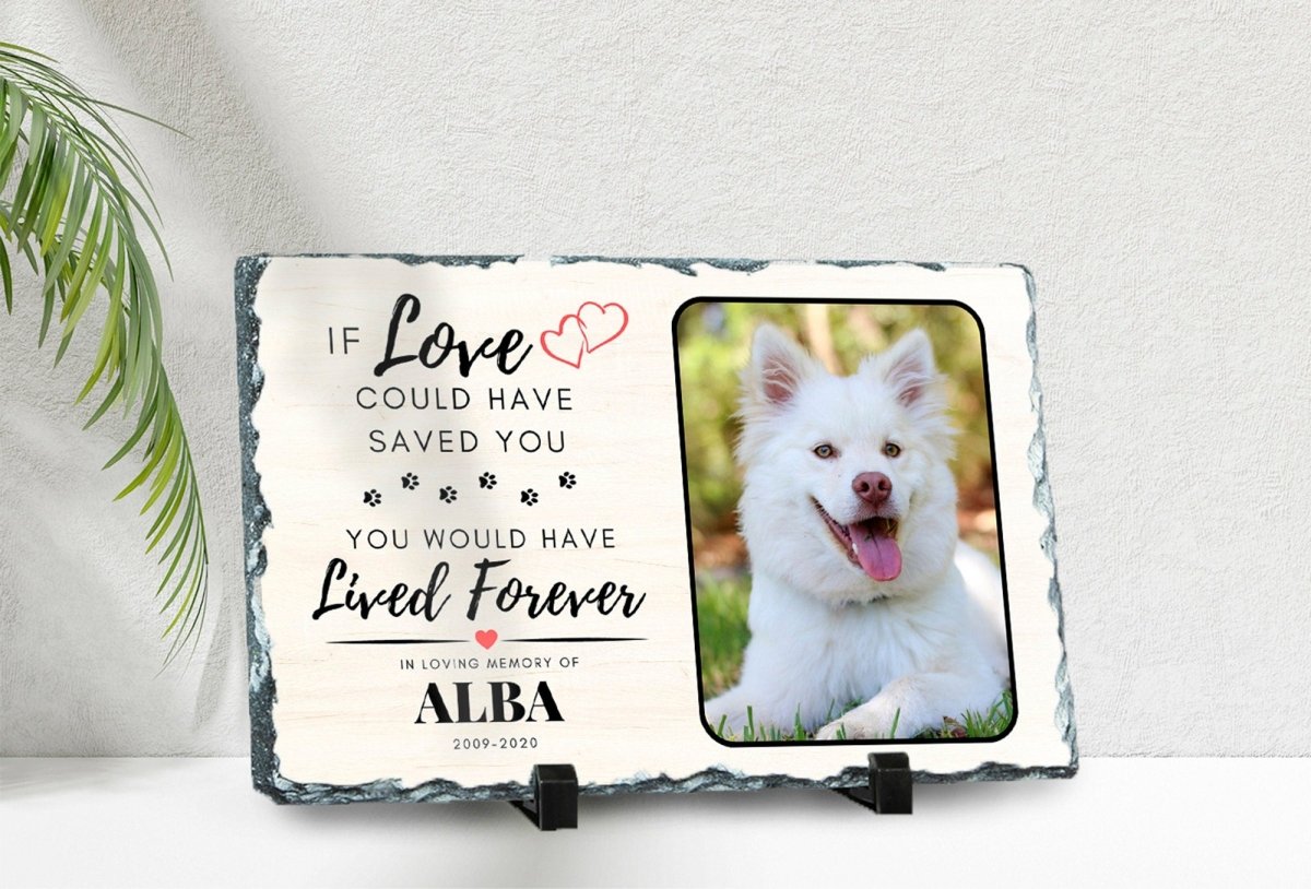 Custom Pet Memorial - Personalised Pet Plaque on Natural Slate | Dog Memorial Photo Frame