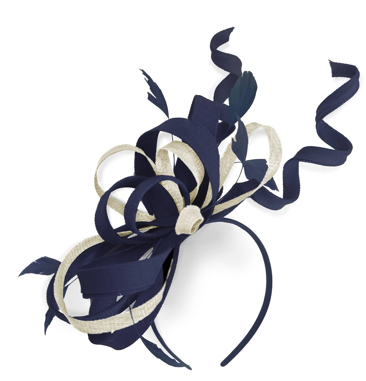 Caprilite Navy and Cream Ivory Wedding Swirl Fascinator Headband Alice Band Ascot Races Loop Net