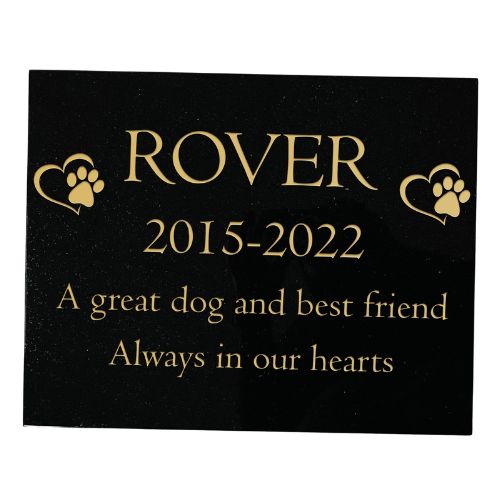 Dog Memorial Plaque (Paw & Heart Design) – Premium Black Granite, Personalised Engraved Tribute