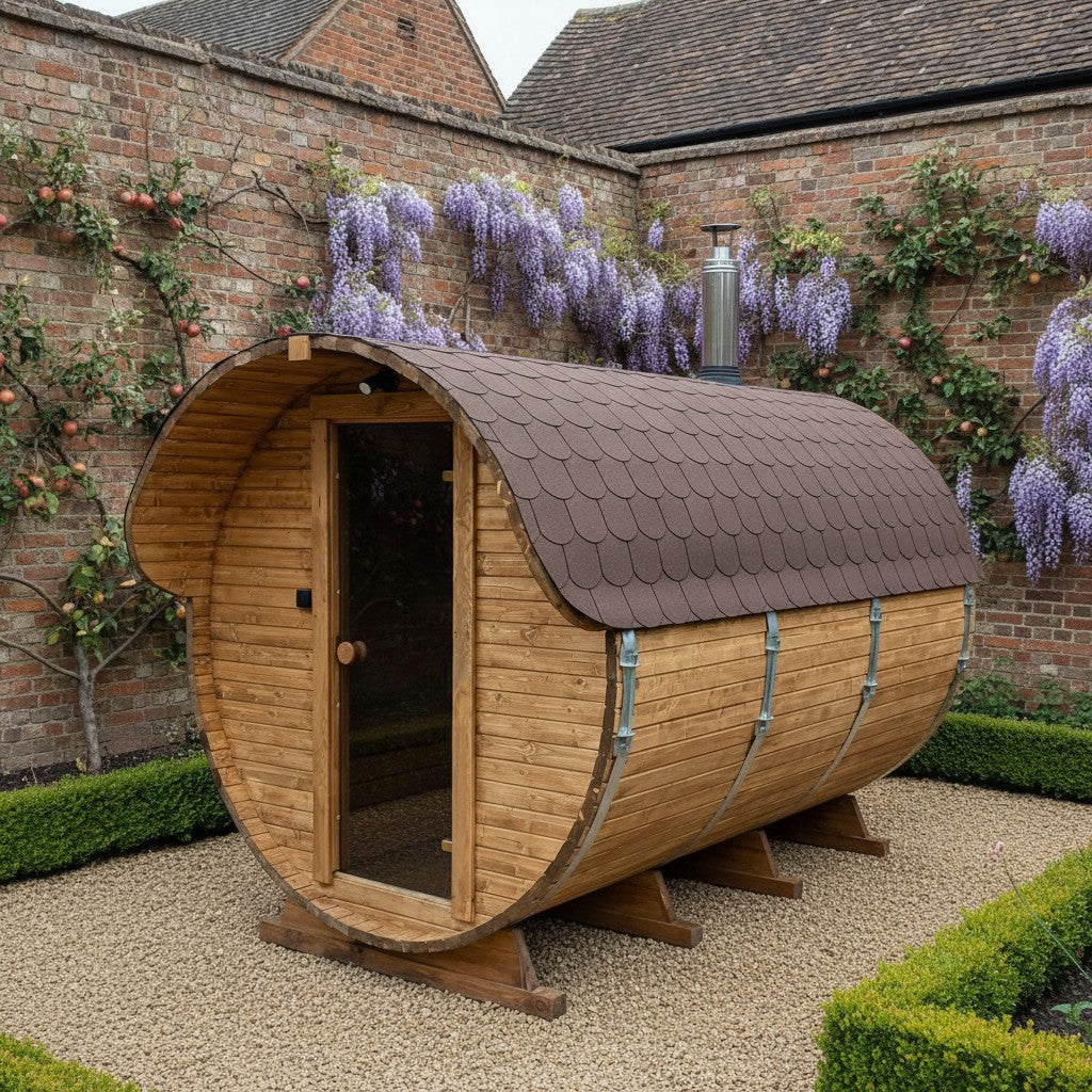 Steam & Oak Gas Barrel Sauna 3m with Anteroom (Electric or Wood-Fired)