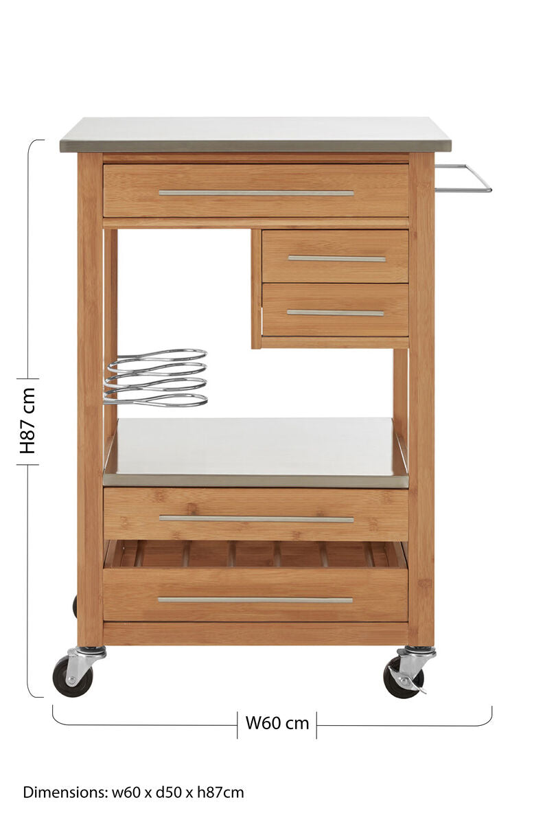 Harlow Natural Bamboo 4 Drawer Kitchen Trolley