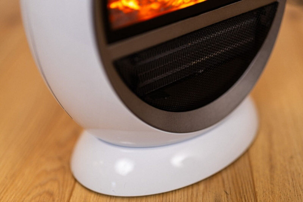 Electric Fire Fan Heater Ceramic White 1500W Home Round Free Standing Flame