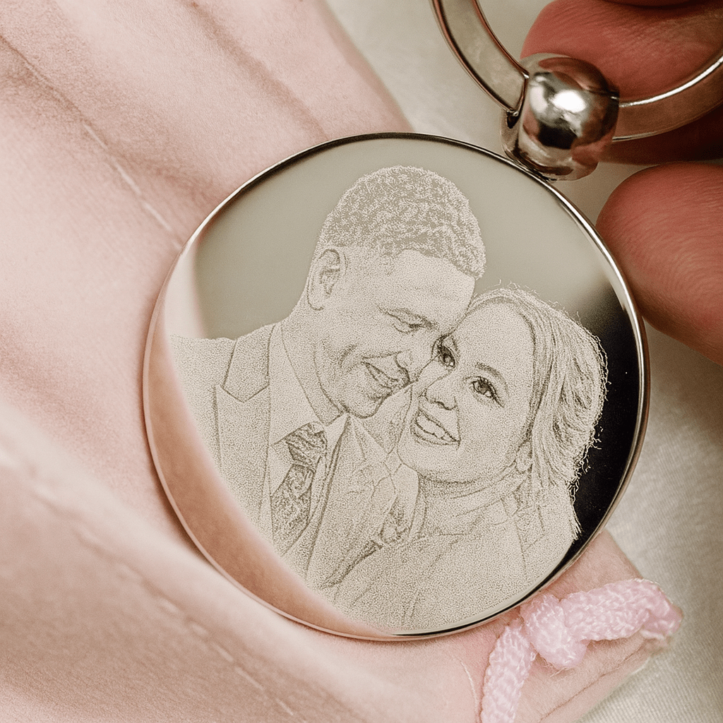 Personalised Round Photo Keyring – Double-Sided Stainless Steel Engraving