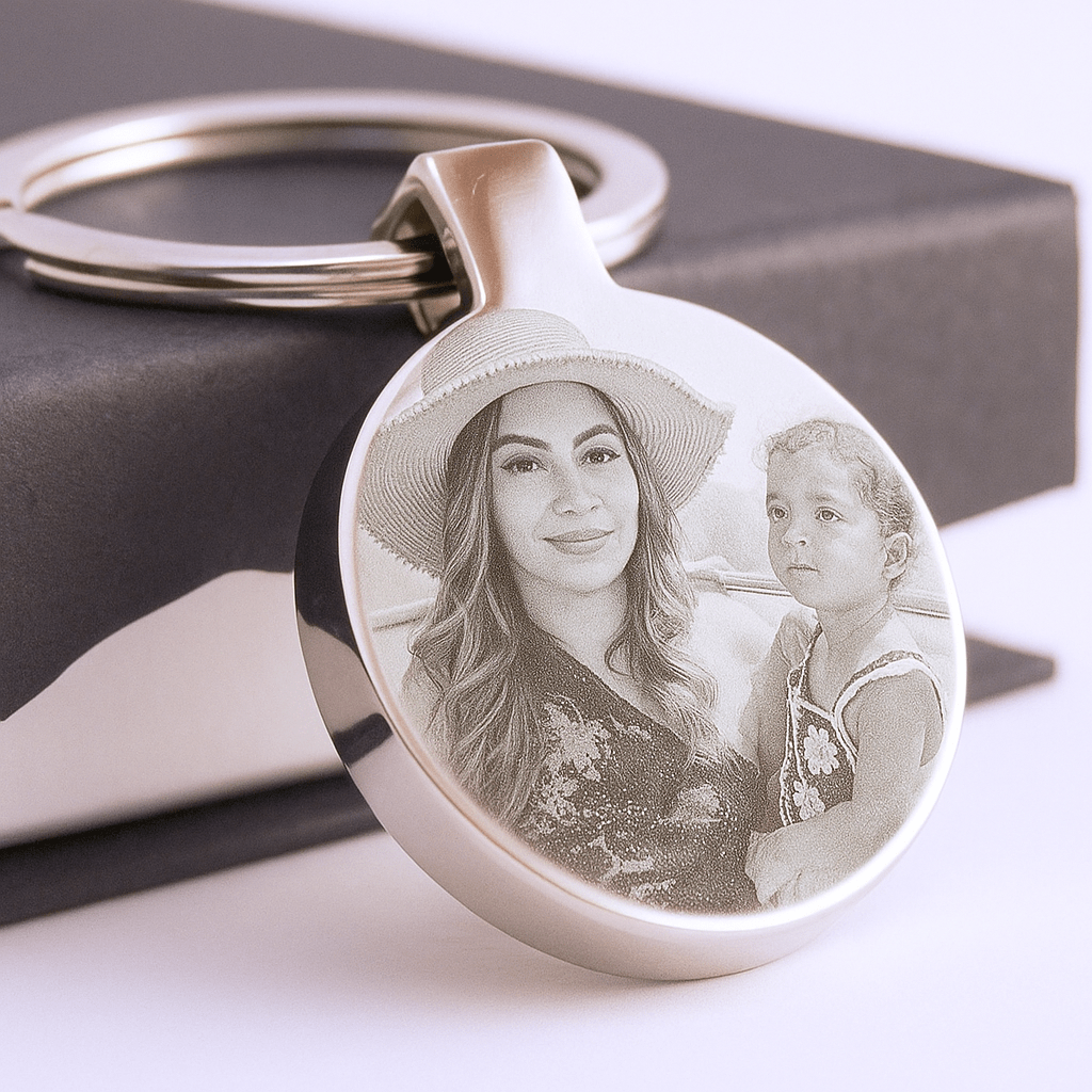 Personalised Round Photo Keyring – Double-Sided Stainless Steel Engraving