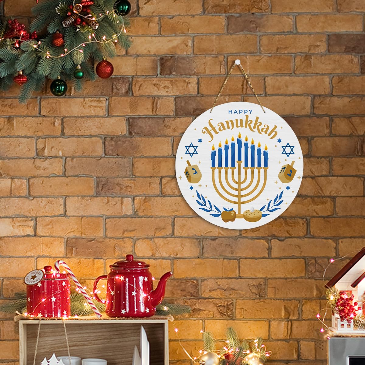 EODFFSGF Hanukkah Wall Decor – Wooden Chanukah Sign, 11.8 x 11.8 in, Home & Gift