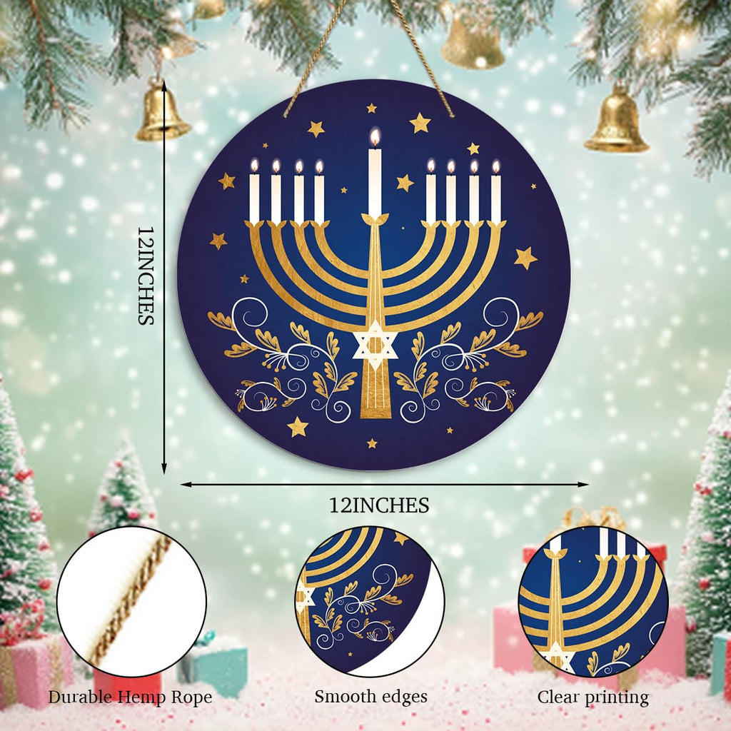 EODFFSGF Hanukkah Wall Decor – 11.8in Wood Chanukah Sign & Dreidel