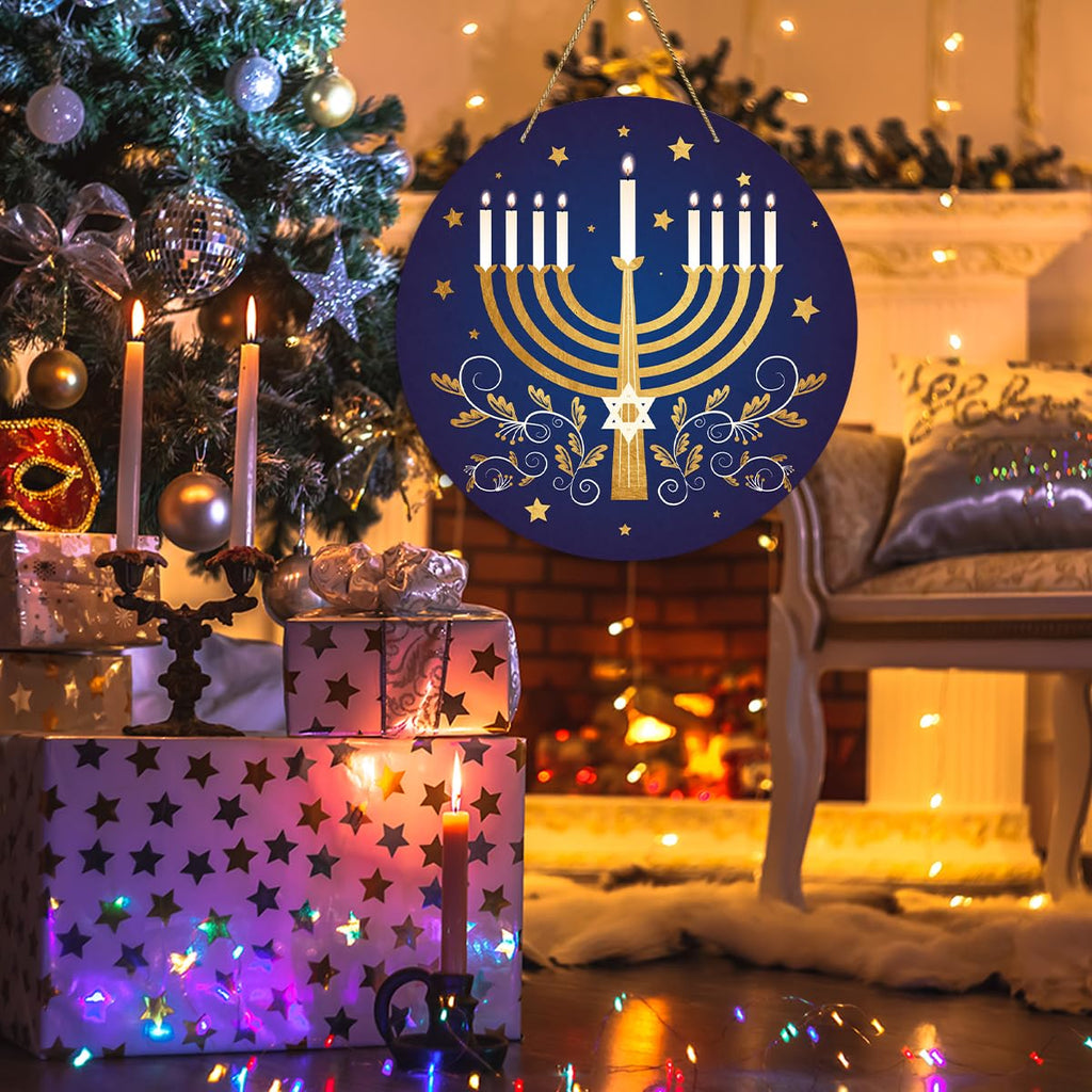 EODFFSGF Hanukkah Wall Decor – 11.8in Wood Chanukah Sign & Dreidel