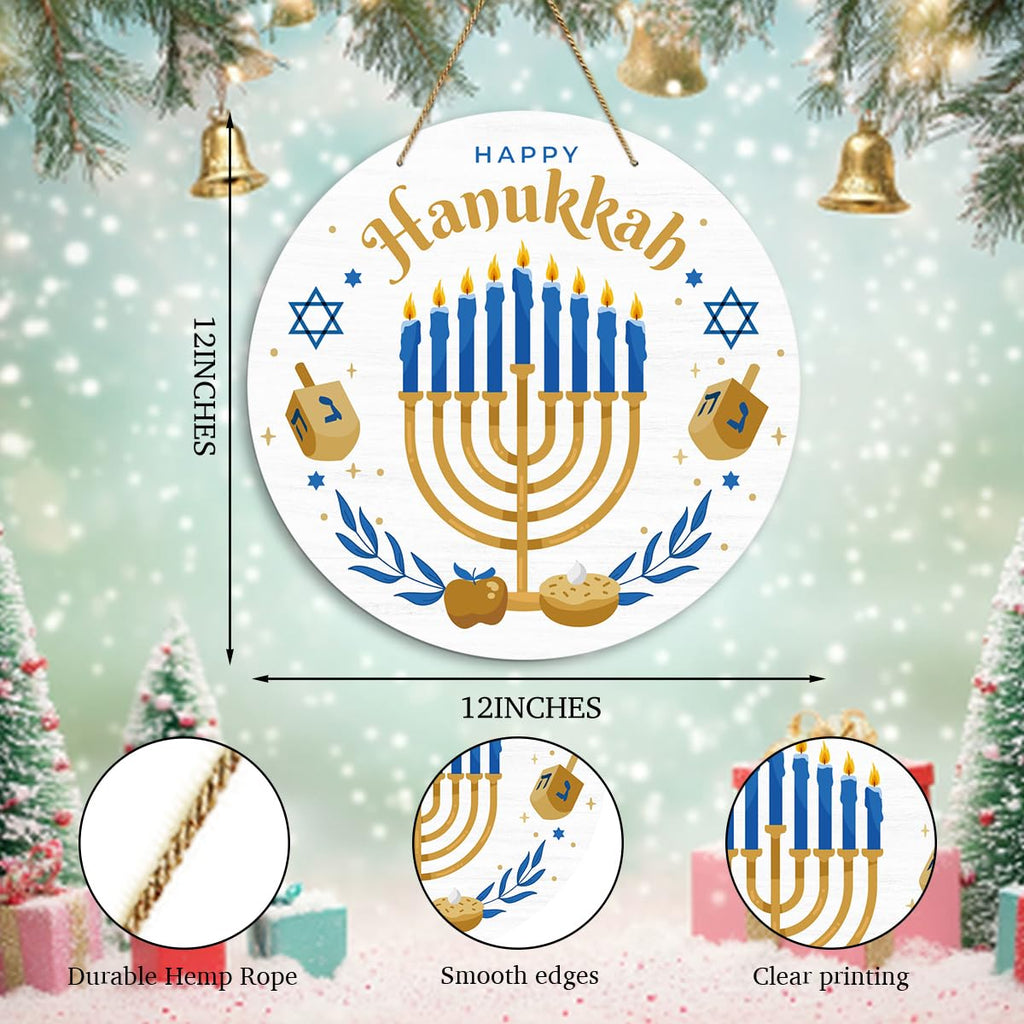 EODFFSGF Hanukkah Wall Decor – Wooden Chanukah Sign, 11.8 x 11.8 in, Home & Gift
