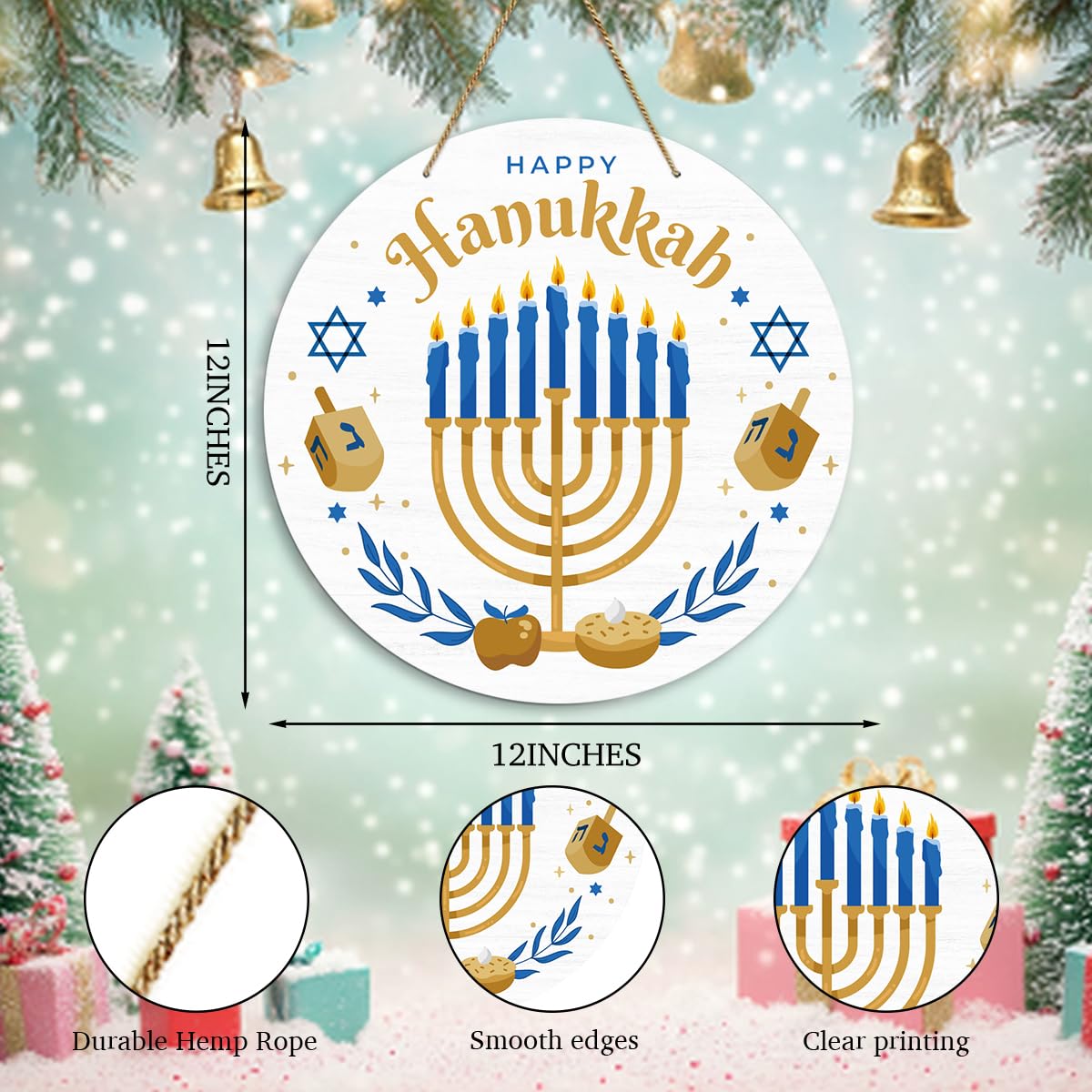 EODFFSGF Hanukkah Wall Decor – Wooden Chanukah Sign, 11.8 x 11.8 in, Home & Gift