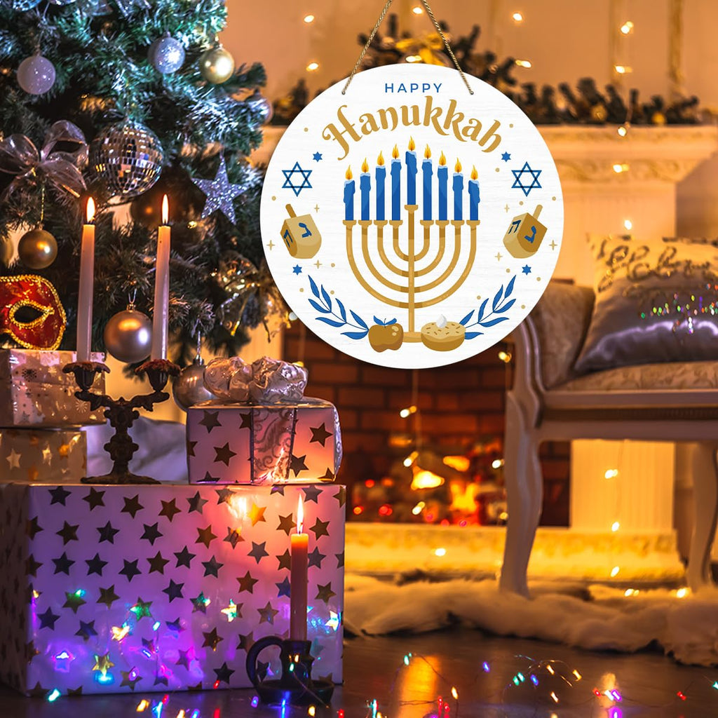 EODFFSGF Hanukkah Wall Decor – Wooden Chanukah Sign, 11.8 x 11.8 in, Home & Gift